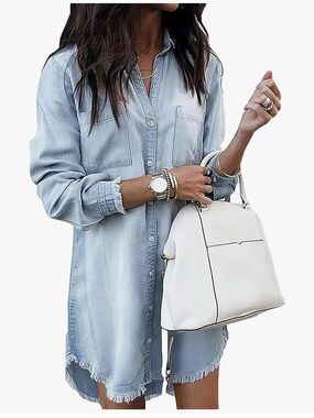 Light Wash Denim Shirt Dress